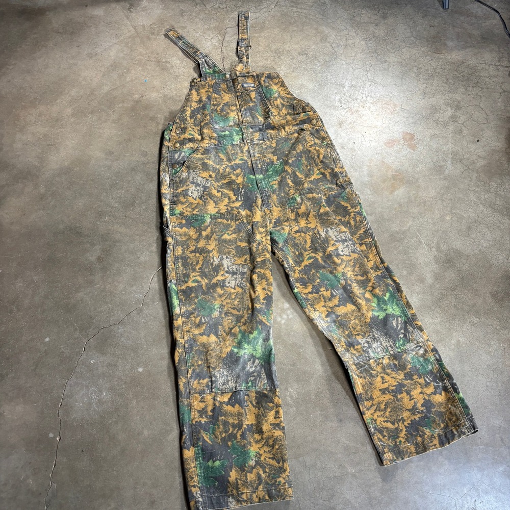 Bass Creek Outfitters Camo Overalls Men's 36 Leaf Print Workwear Bibs Camouflage